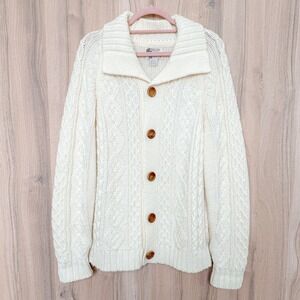 VTG Silton California Womens Fisherman Cardigan‎ Size L Ivory Cable Knit Preppy